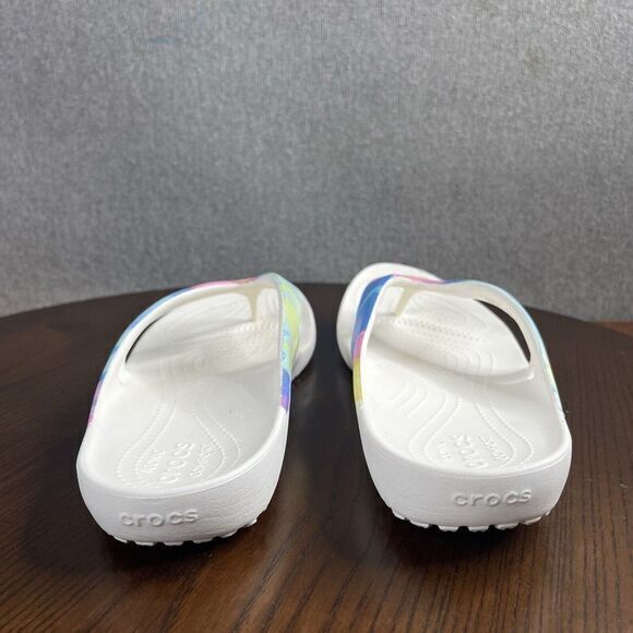 Crocs Sandals Womens Size 11 White tie Dye Kadee Comfort Thong Flip Flop Slip On - Picture 6 of 12